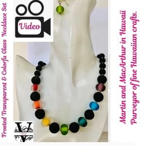 Glass Bead Necklace Frosted Transparent  Large Colorful Beads